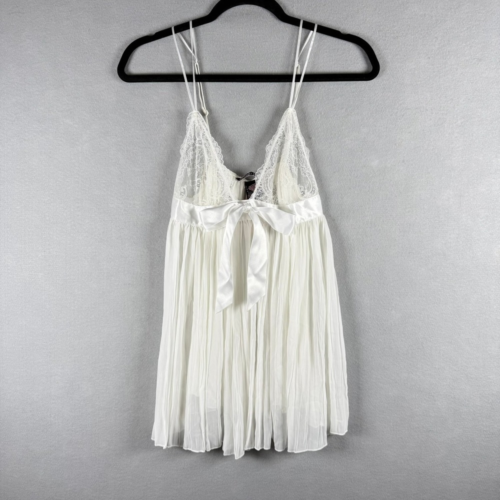 Victoria's Secret Womens M Babydoll White Lace Pleated Coquette Bridal Nightie